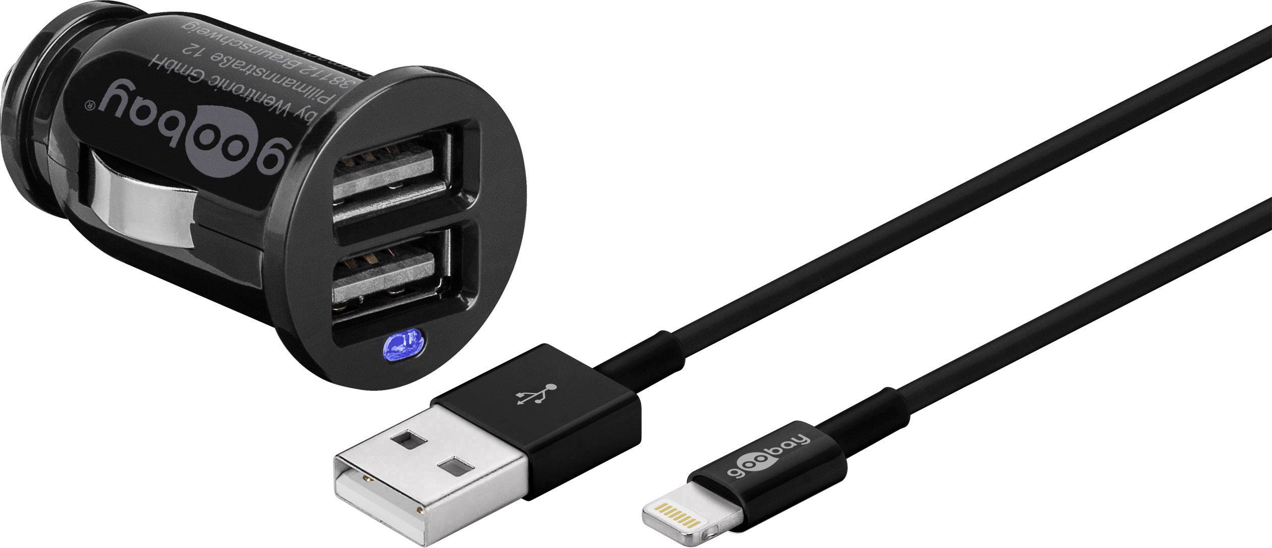 Goobay 71691 USB Ladegerät 10.5 W USB 2.0 Buchse A, Apple Lightning-Stecker Schwarz KFZ Auto-Detect