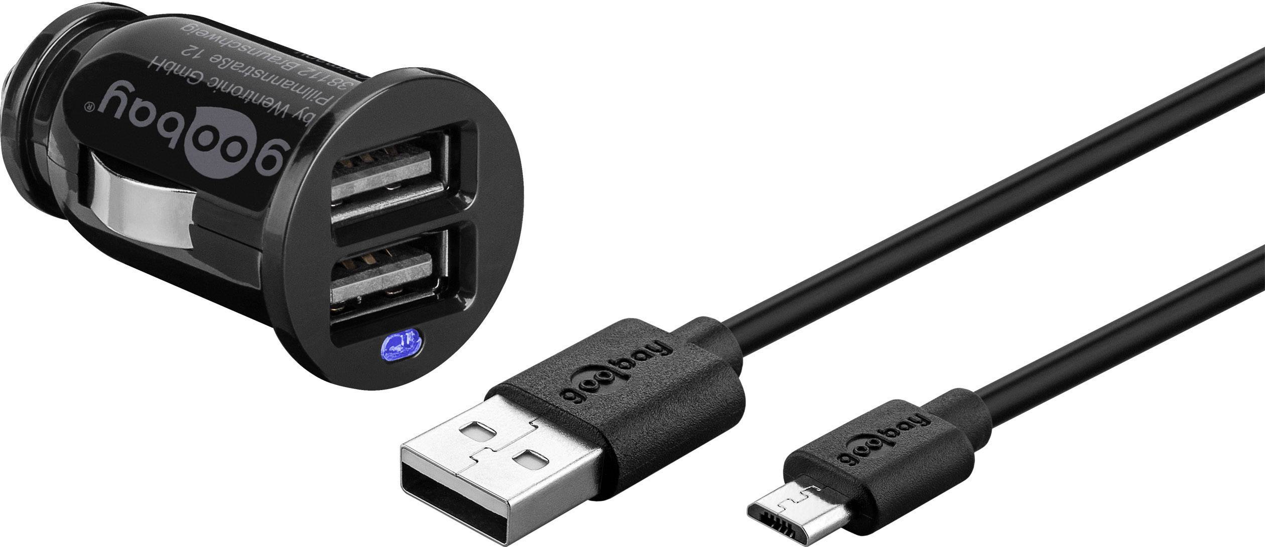 Goobay 71692 USB Ladegerät 10.5 W USB 2.0 Buchse A, USB 2.0 Stecker Micro-A Schwarz KFZ