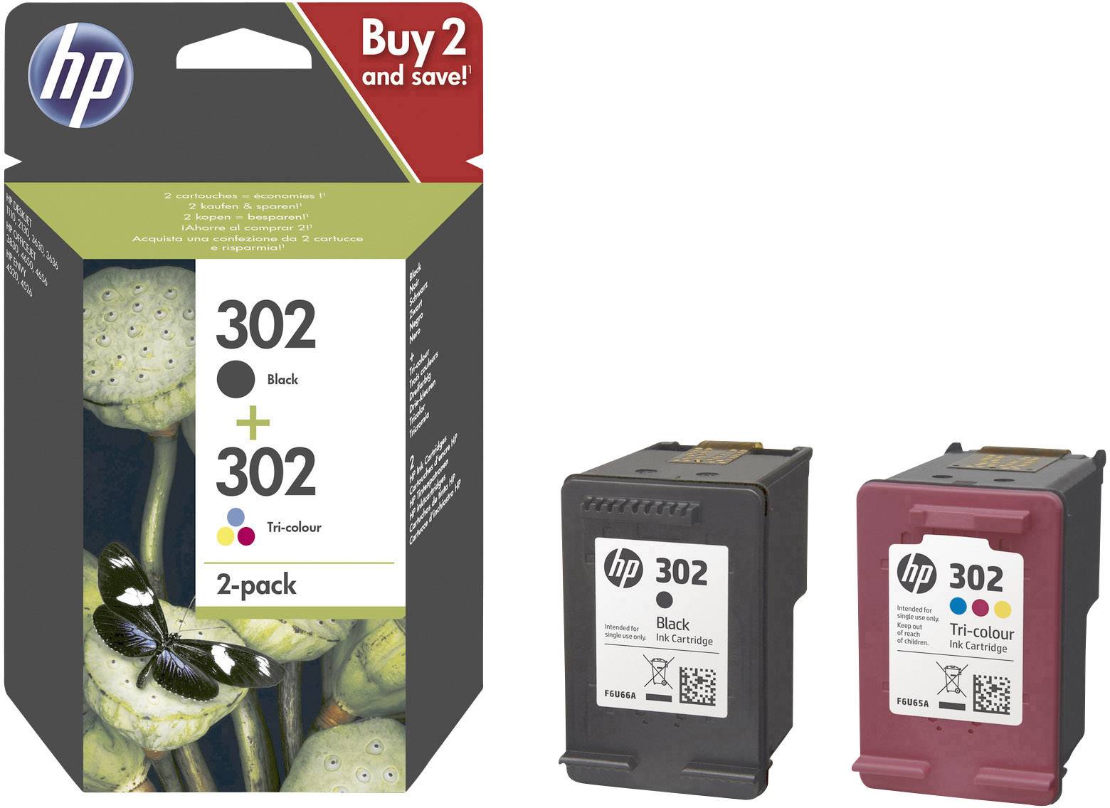HP 302 Combo Pack - 2er-Pack - Schwarz, Farbe (Cyan, Magenta, Gelb)