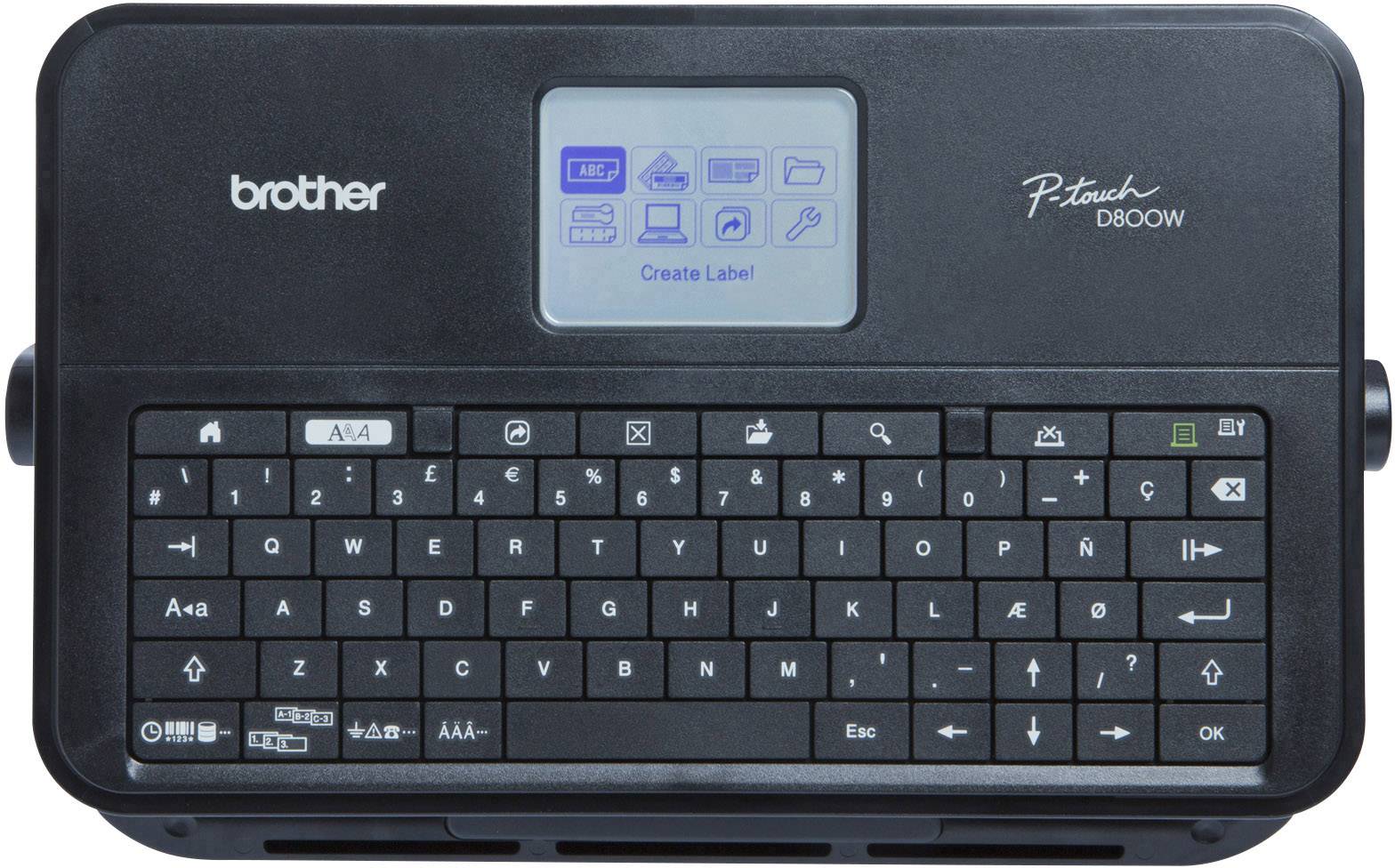 'Brother P-touch D800W': Elektronisches Beschriftungsgerät mit Tastatur und Display, geeignet zum Erstellen von Etiketten.