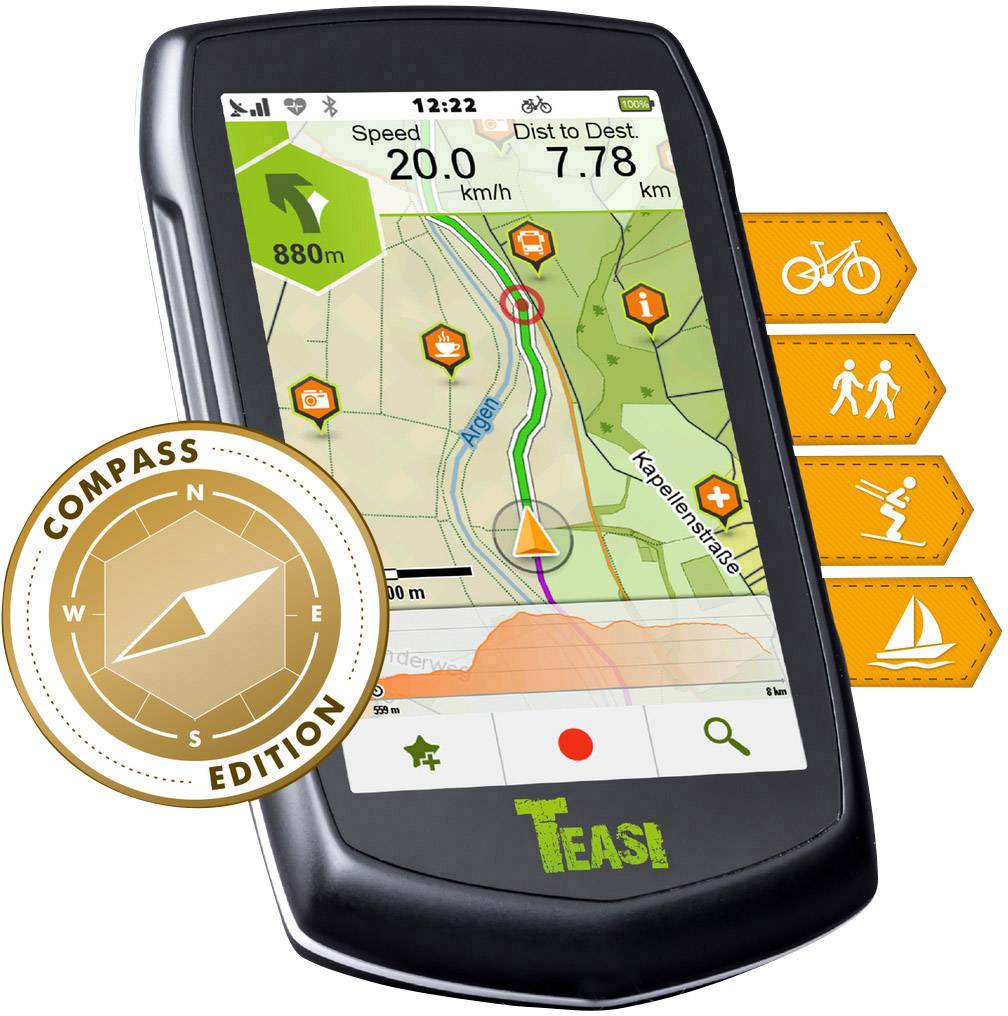 Teasi One³ eXtend Outdoor Navi Boot, Fahrrad, Ski, Wandern, Geocaching Europa Bluetooth®, GPS, spritzwassergeschützt
