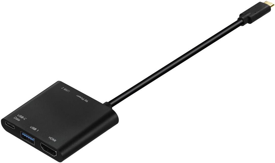 Hama 00135729 USB / HDMI Adapter [1x USB-C® Stecker - 2x USB 3.2 Gen 1 Buchse A (USB 3.0), HDMI-Buchse, USB-C® Buchse] Schwarz vergoldete Steckkonta