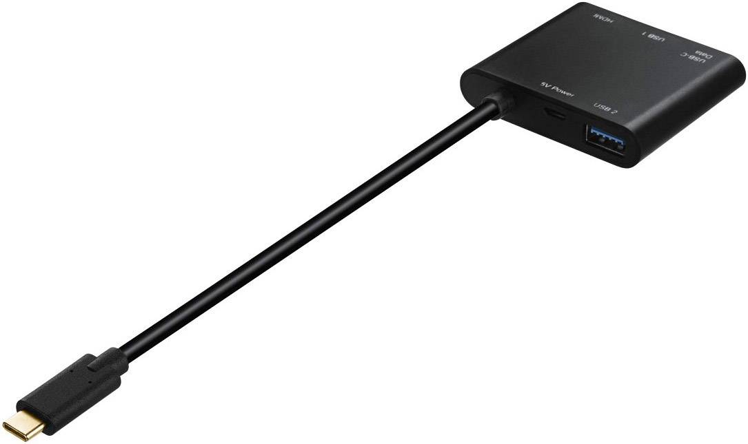 Hama 00135729 USB / HDMI Adapter [1x USB-C® Stecker - 2x USB 3.2 Gen 1 Buchse A (USB 3.0), HDMI-Buchse, USB-C® Buchse] Schwarz vergoldete Steckkonta