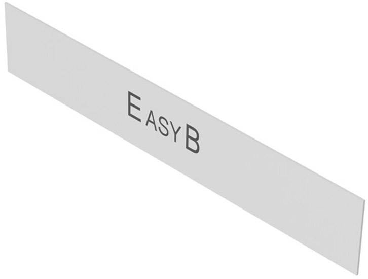 Graues Schild mit dem Wort 'EASYB' in schwarzer Schrift.