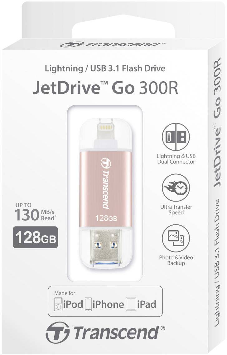 Transcend JetDrive™ Go 300 USB-Zusatzspeicher Smartphone/Tablet Roségold 128GB USB 3.1, Apple Lightning