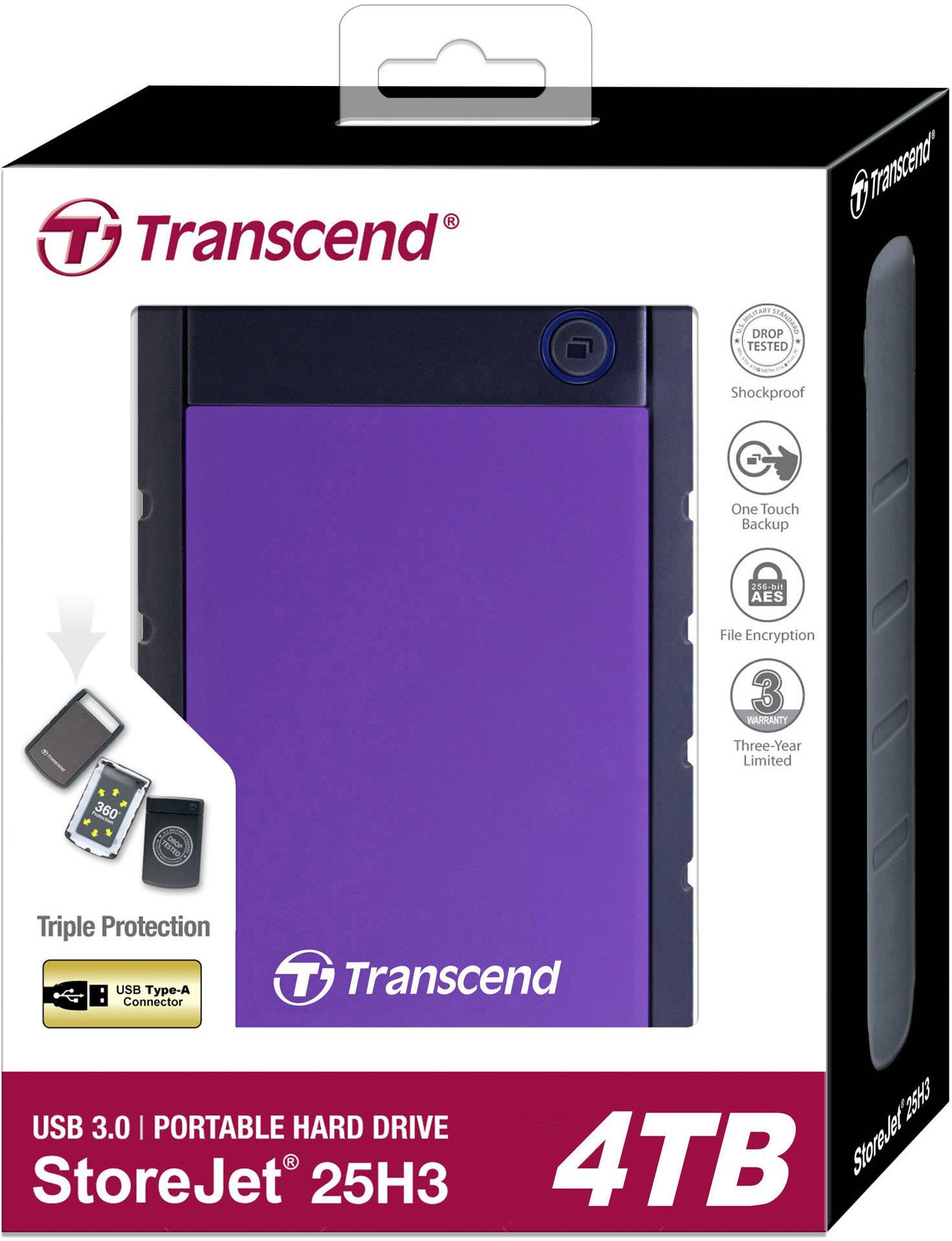 Transcend StoreJet® 25H3 4TB Externe Festplatte 6.35cm (2.5 Zoll) USB-A (USB 3.2 Gen 1) Purple TS4TSJ25H3P