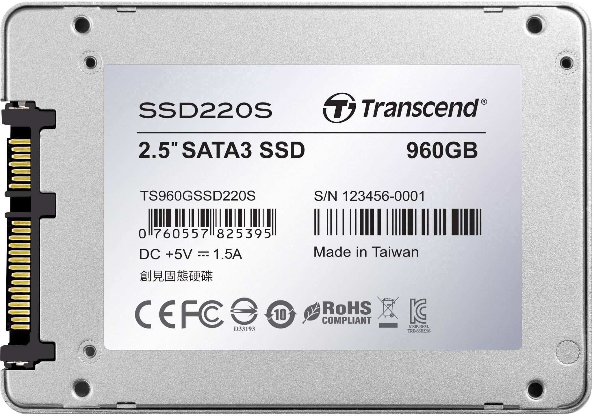 Transcend 960 GB Interne SATA SSD 6.35 cm (2.5 Zoll) SATA 6 Gb/s Retail TS960GSSD220S