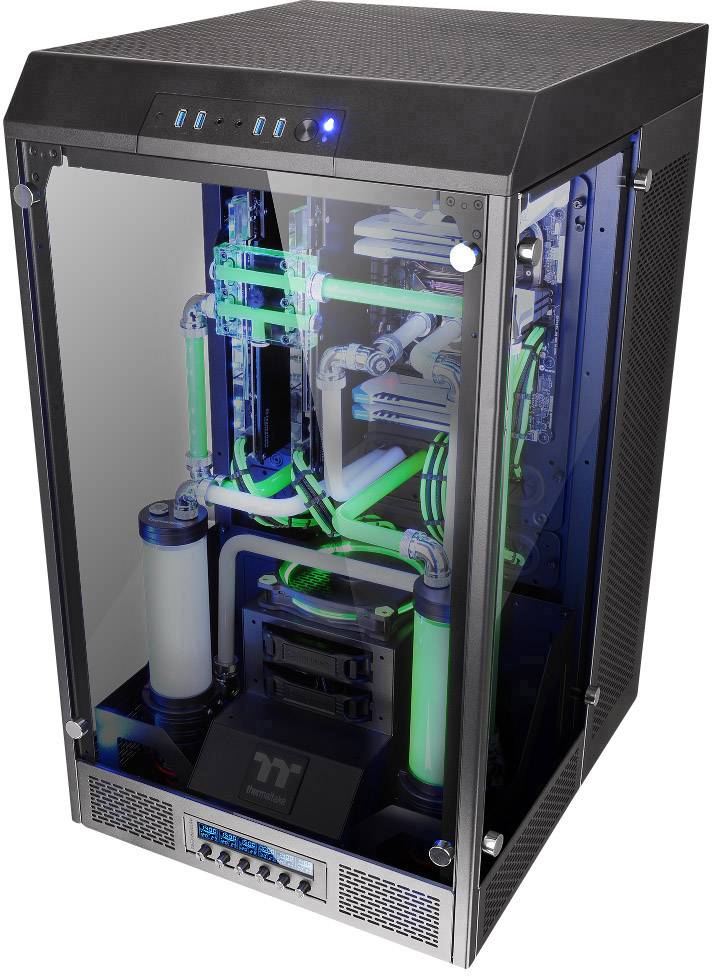 Thermaltake The Tower 900 Full Tower PC-Gehäuse Schwarz 2 Vorinstallierte LED Lüfter, LCS Kompatibel, Seitenfenster