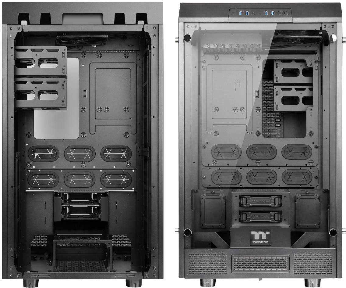 Thermaltake The Tower 900 Full Tower PC-Gehäuse Schwarz 2 Vorinstallierte LED Lüfter, LCS Kompatibel, Seitenfenster