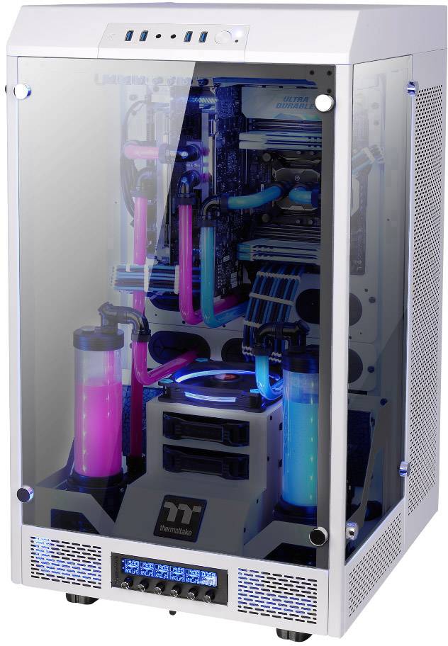 Thermaltake The Tower 900 Full Tower Gaming-Gehäuse Weiß 2 Vorinstallierte LED Lüfter, LCS Kompatibel, Seitenfenster, Werkzeugfreie Festplattenins