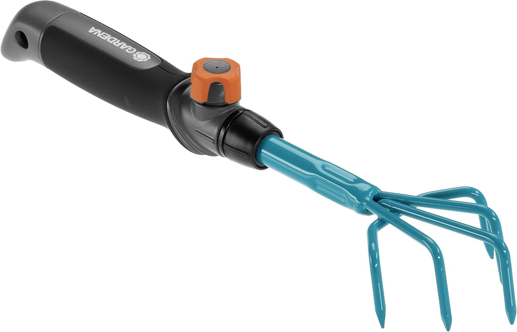 Handgerät mit drei Zinken und ergonomischem Griff, ideal zum Auflockern und Belüften von Erde für Gartenarbeit.