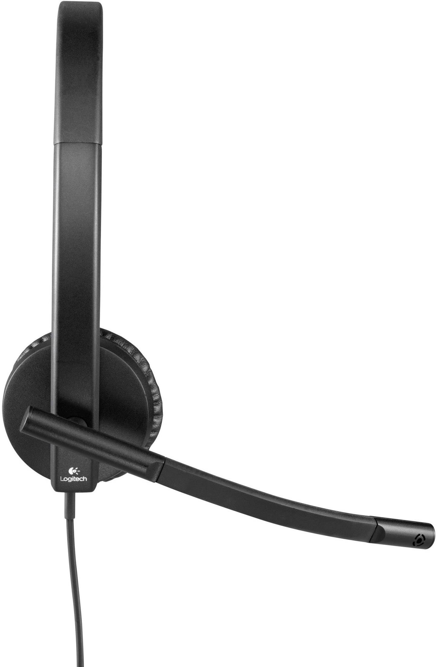 Ein schwarzes Headset mit Mikrofonarm. Ein Ohrhörer ist sichtbar. Herstellerlogo auf der Ohrmuschel.