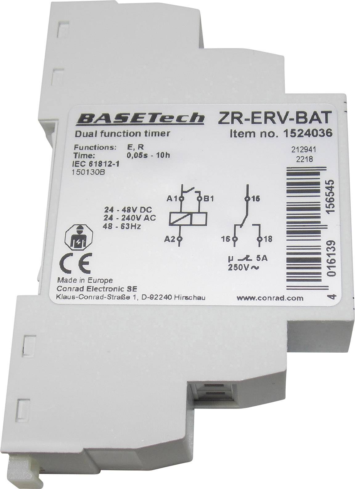 Basetech ZR-ERV-BAT Zeitrelais Multifunktional 1 St. Zeitbereich: 0.05s - 10h 1 Wechsler