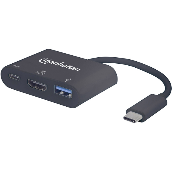 Manhattan 152037 USB / HDMI Adapter [1x USB-C® Stecker - 1x HDMI-Buchse, USB 3.2 Gen 1 Buchse A (USB 3.0), USB-C® Buchse] Schwarz