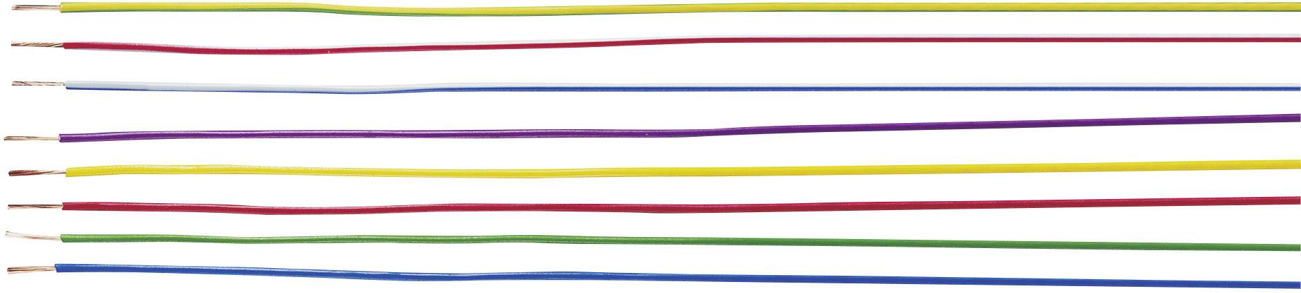 Acht verschiedenfarbige Drähte in gerader Anordnung: rot, blau, gelb, lila, grün, orange, schwarz und weiß.