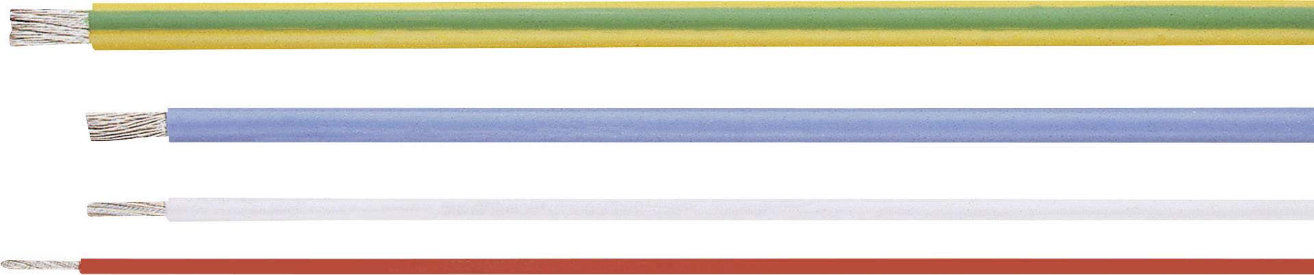 Vier isolierte Kabel in den Farben Gelb-Grün, Blau, Weiß und Rot, horizontal angeordnet.