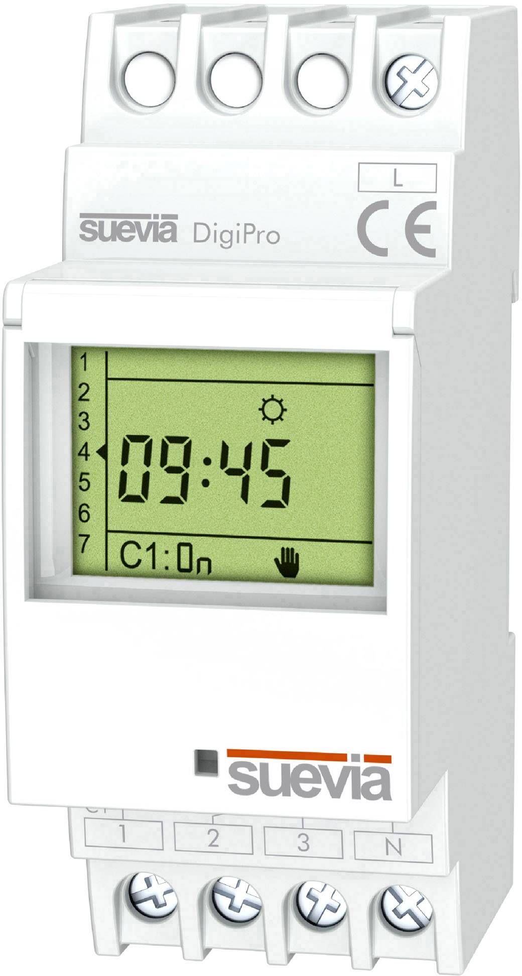 Suevia Zeitschaltuhr für Hutschiene DigiPro 1 Wechsler 16 A 250 V/AC Tagesprogramm, Wochenprogramm