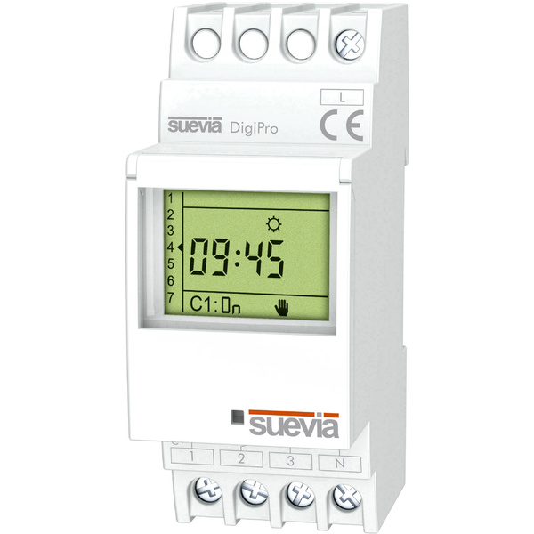Suevia Zeitschaltuhr für Hutschiene DigiPro 1 Wechsler 16A 250 V/AC Tagesprogramm, Wochenprogramm, Ferienprogramm, Impulsprogramm
