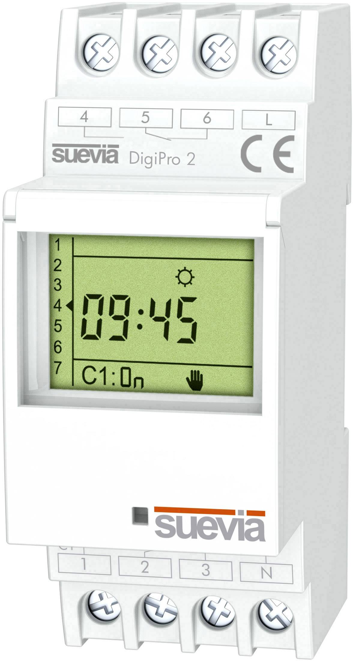Suevia Zeitschaltuhr für Hutschiene DigiPro 2 2 Wechsler 16A 250 V/AC Tagesprogramm, Wochenprogramm, Ferienprogramm
