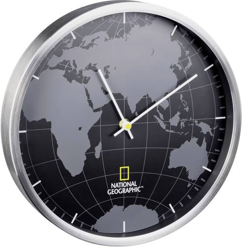 National Geographic 9080000 Quarz Wanduhr 300mm x 45mm Aluminium (gebürstet) Schleichendes Uhrwerk