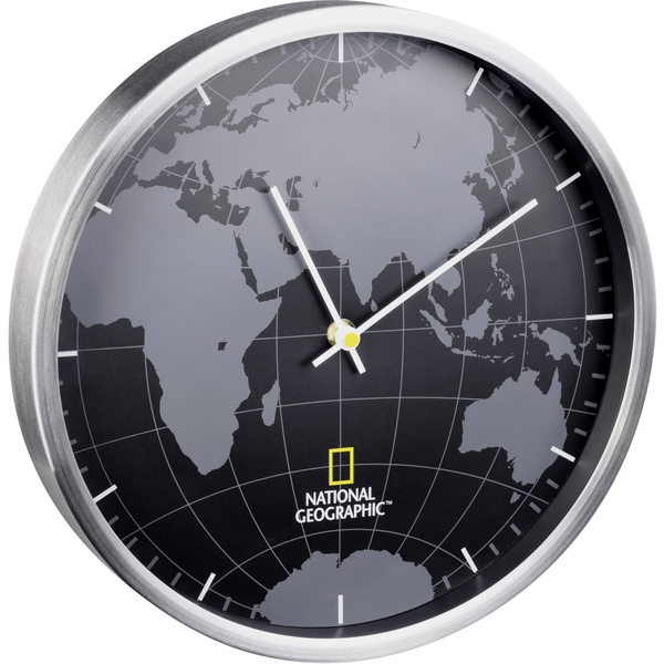 National Geographic 9080000 Quarz Wanduhr 300mm x 45mm Aluminium (gebürstet) Schleichendes Uhrwerk (lautlos)