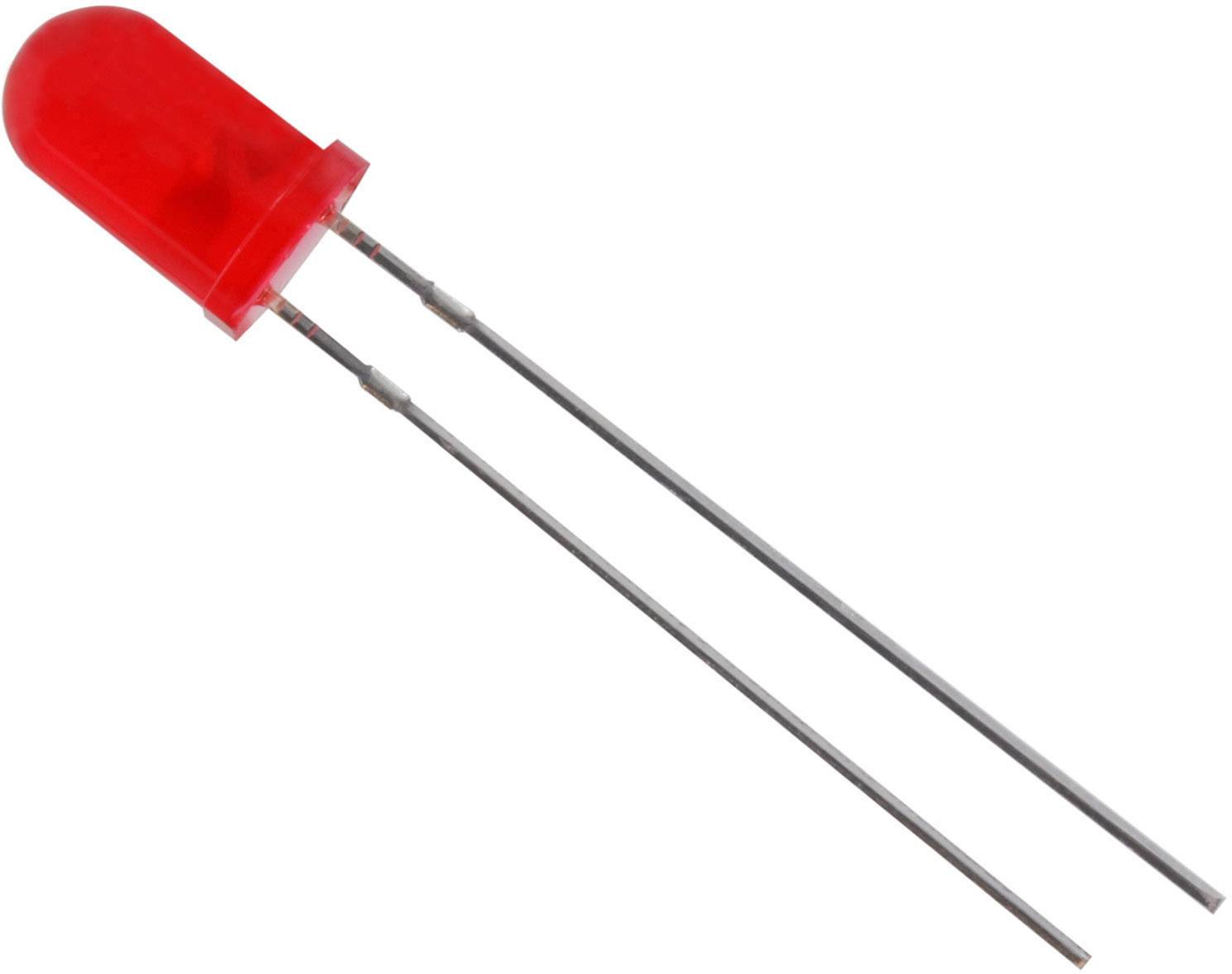 Rote LED-Diode mit zwei Metallanschlüssen, oft verwendet als Anzeigelicht in elektronischen Geräten.