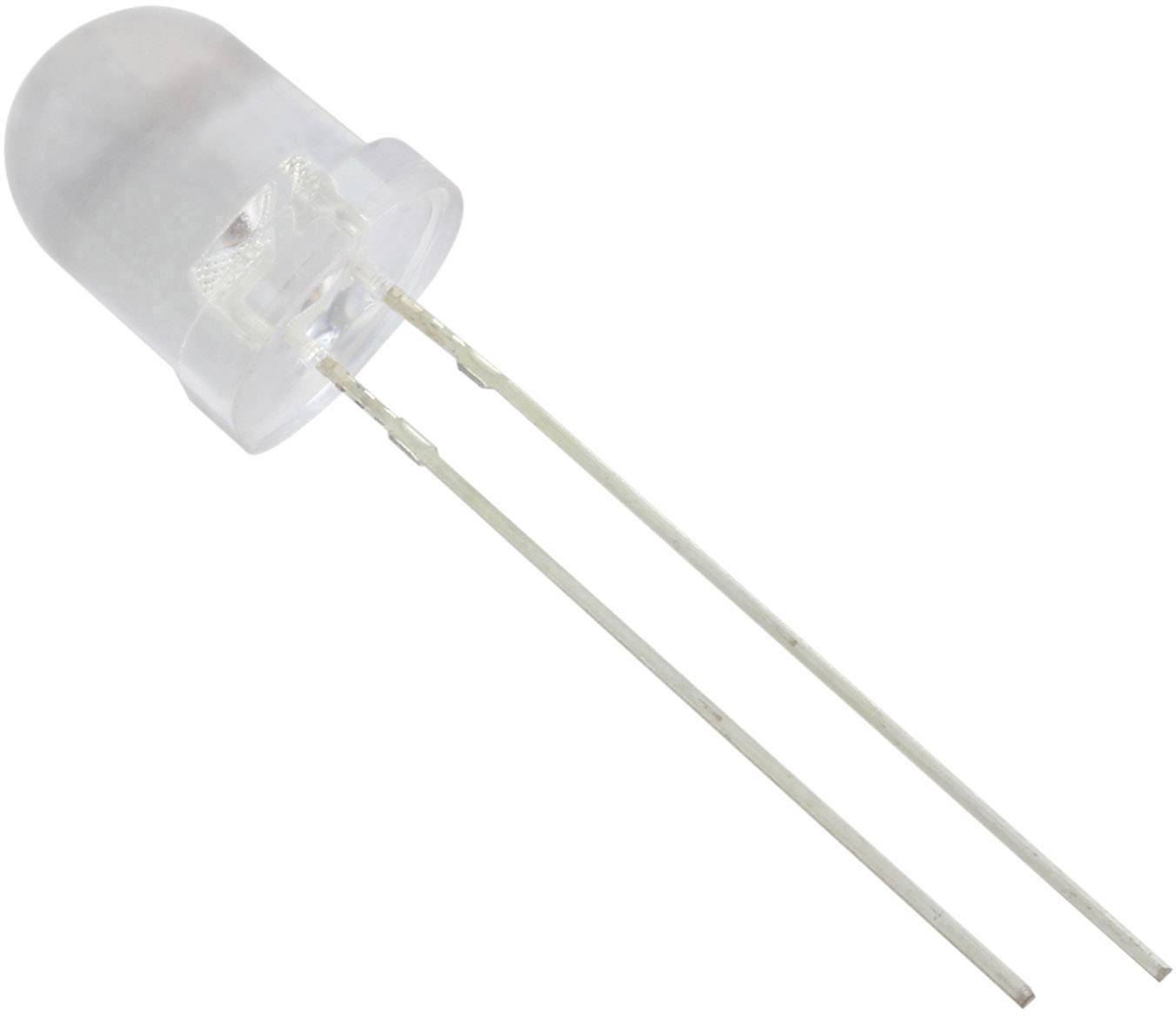 Eine transparente Leuchtdiode (LED) mit zwei Anschlussdrähten, die für elektronische Schaltkreise verwendet wird.