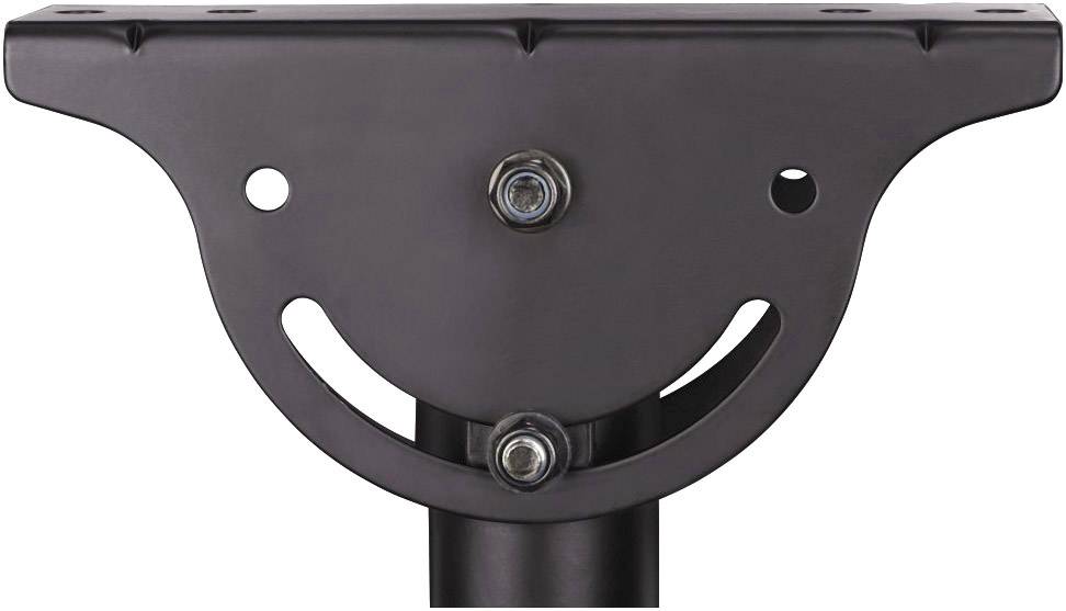 Metallteil in dunkler Farbe mit symmetrischem, halbkreisförmigem Design und Befestigungspunkten, möglicherweise Teil einer Halterung.