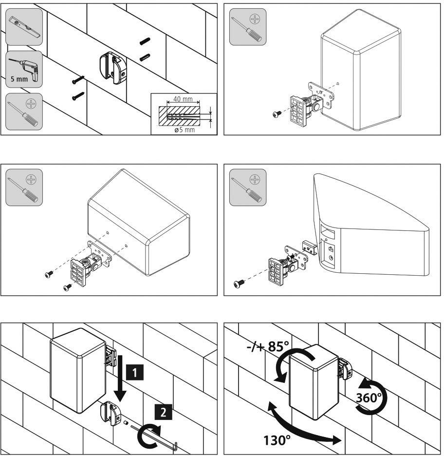 Hama Lautsprecher-Wandhalterung Neigbar+Schwenkbar Wandabstand (max.): 7.6 cm Weiß 1 St.