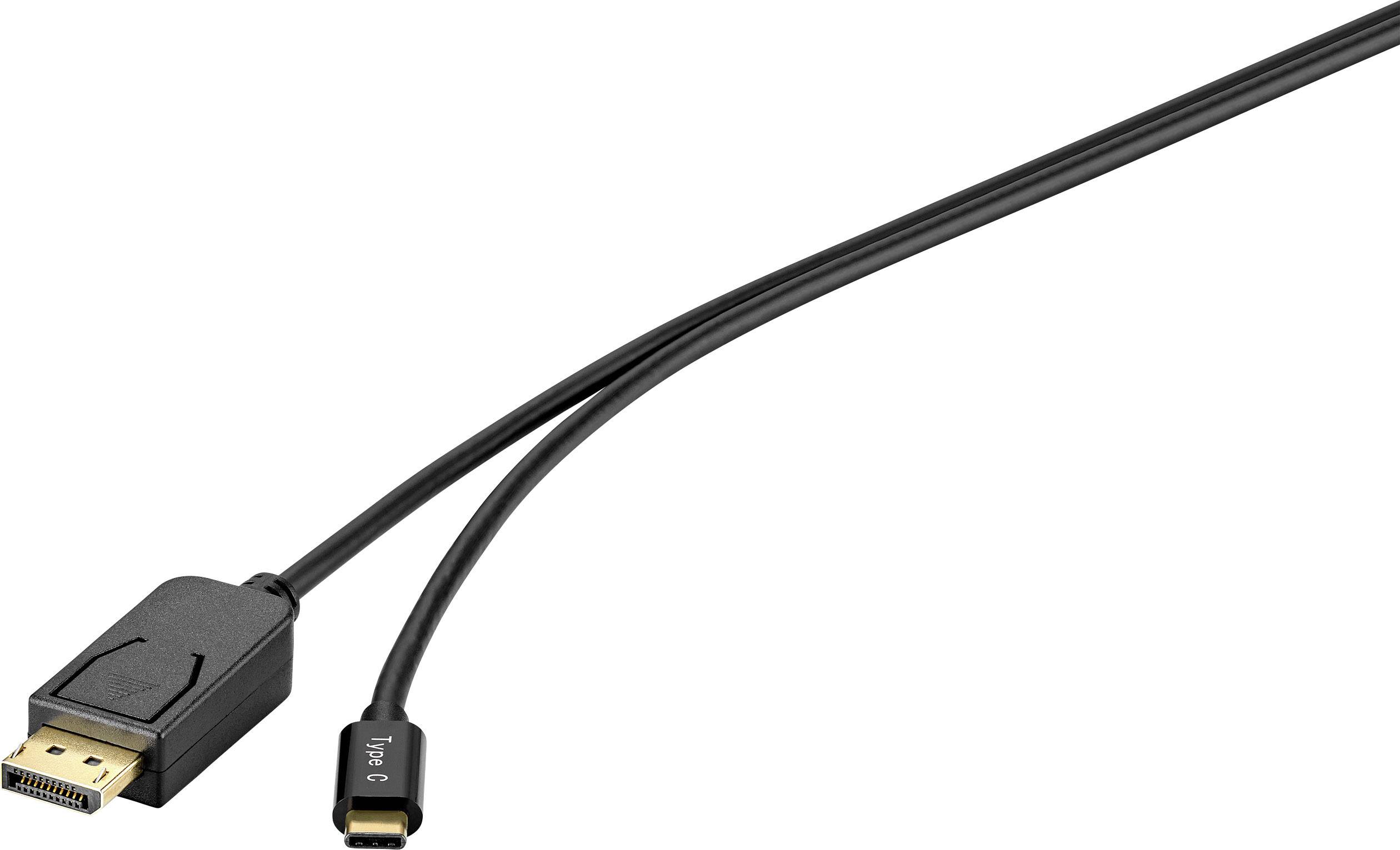 Ein Kabel mit zwei Anschlüssen: ein großer DisplayPort-Stecker und ein kleiner USB-C-Stecker. Ideal für Verbindungen zwischen Geräten.