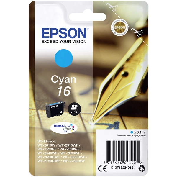 Epson Druckerpatrone T1622, 16 Original Cyan C13T16224012 Epson Druckerpatrone T1622, 16 Original Cyan C13T16224012