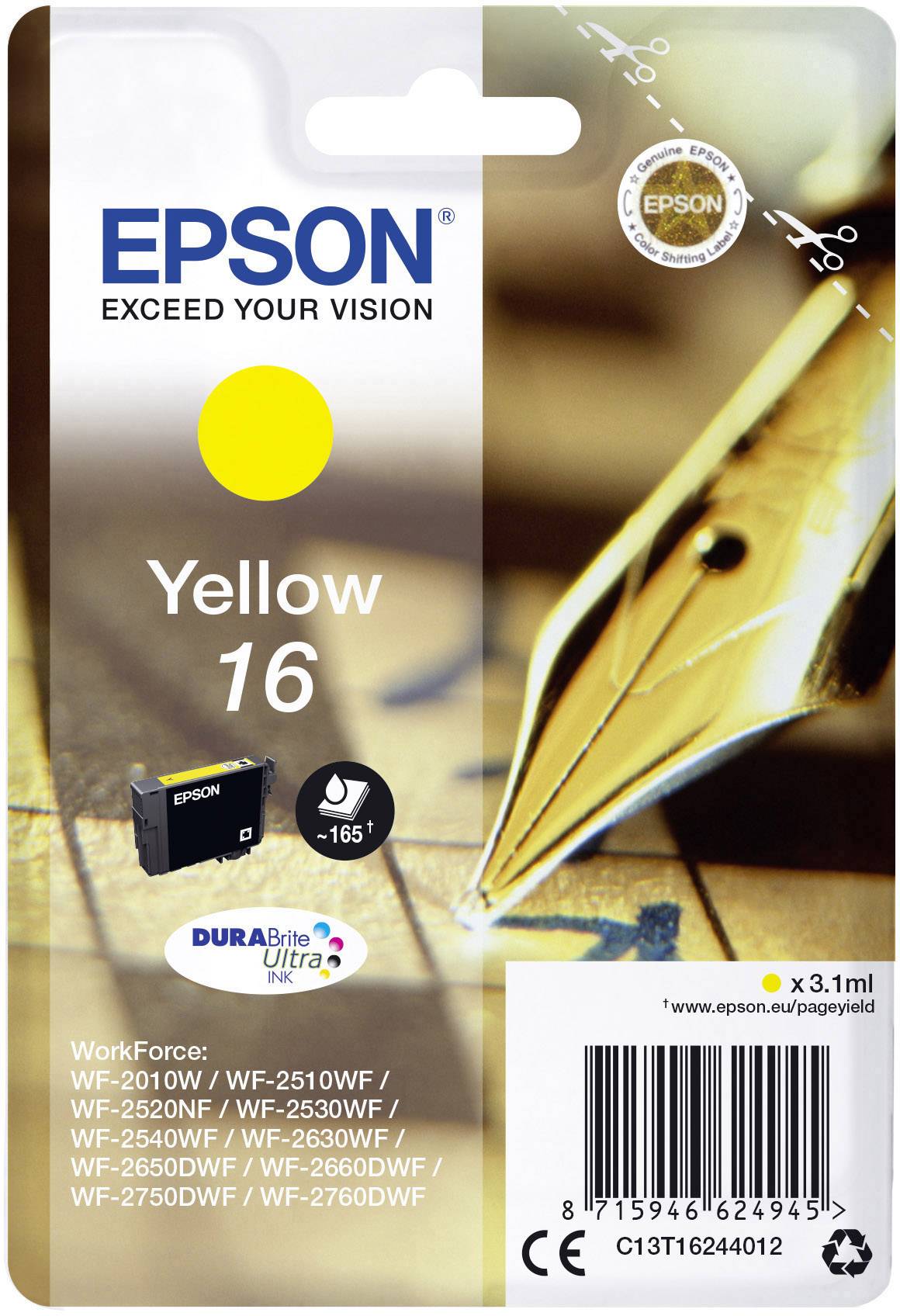 Epson Druckerpatrone T1624, 16 Original Gelb C13T16244012