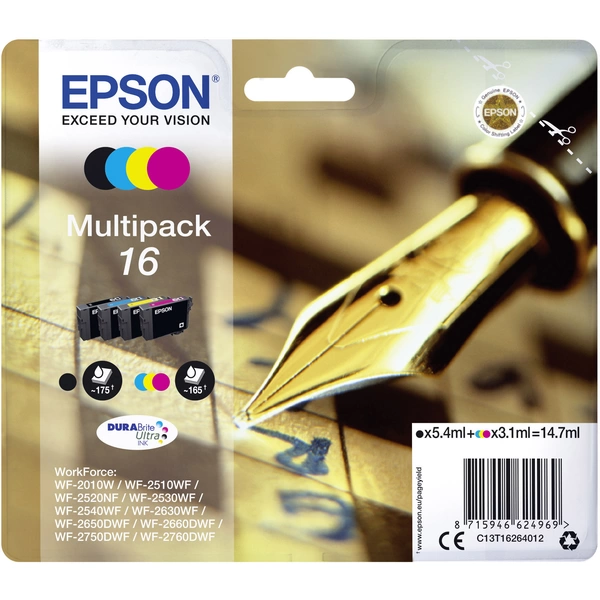 Epson Druckerpatrone T1626, 16 Original Kombi-Pack Schwarz, Cyan, Magenta, Gelb C13T16264012 Epson Druckerpatrone T1626, 16 Original Kombi-Pack Schwarz, Cyan, Magenta, Gelb C13T16264012