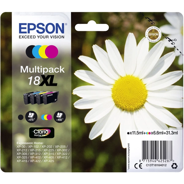Epson Druckerpatrone T1816 18XL Original Kombi-Pack Schwarz, Cyan, Magenta, Gelb C13T18164012 Epson Druckerpatrone T1816 18XL Original Kombi-Pack Schwarz, Cyan, Magenta, Gelb C13T18164012