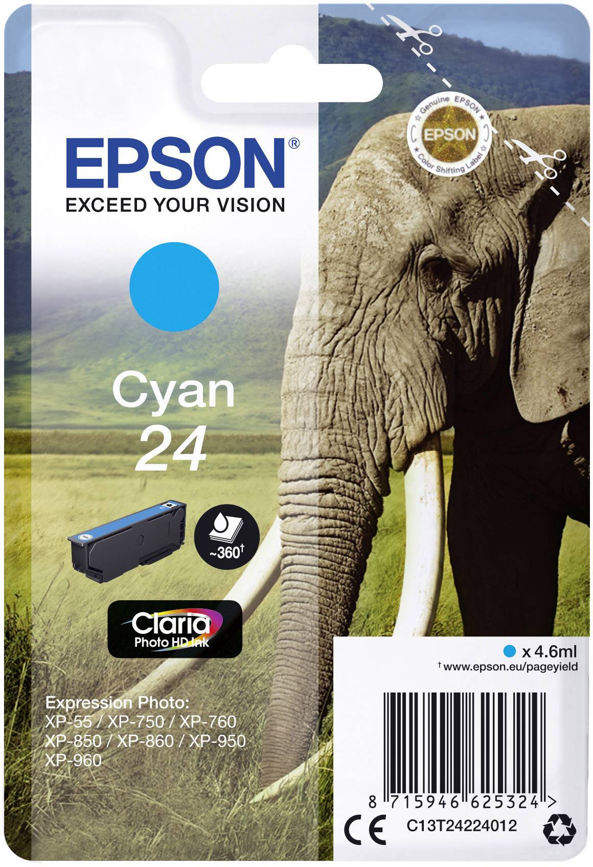 Epson Druckerpatrone T2422, 24 Original Cyan C13T24224012