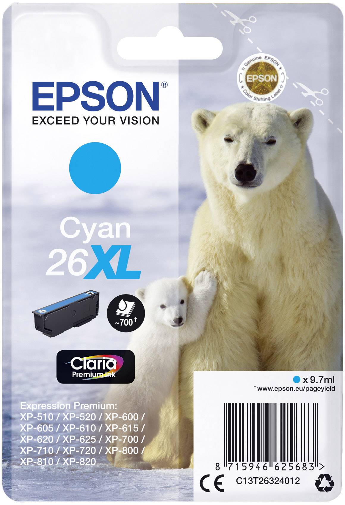 Epson Druckerpatrone T2632, 26XL Original Cyan C13T26324012