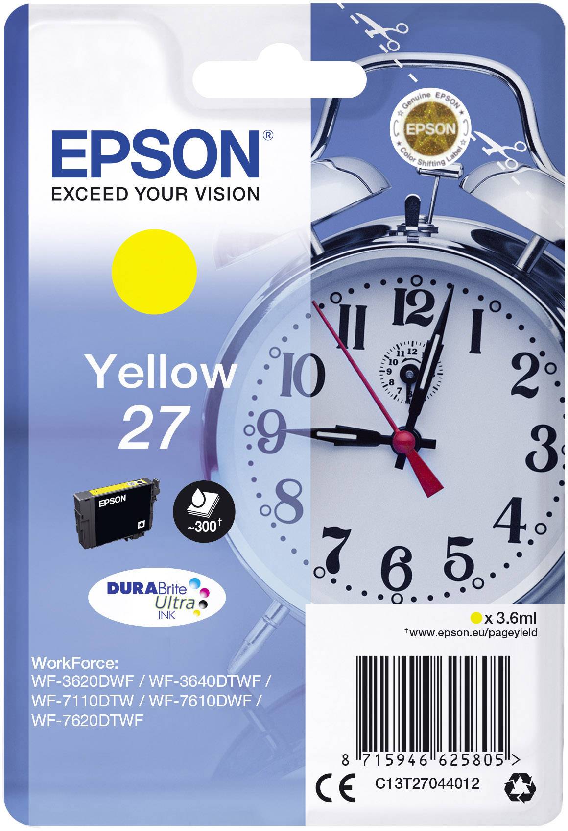 Epson Druckerpatrone T2704, 27 Original Gelb C13T27044012