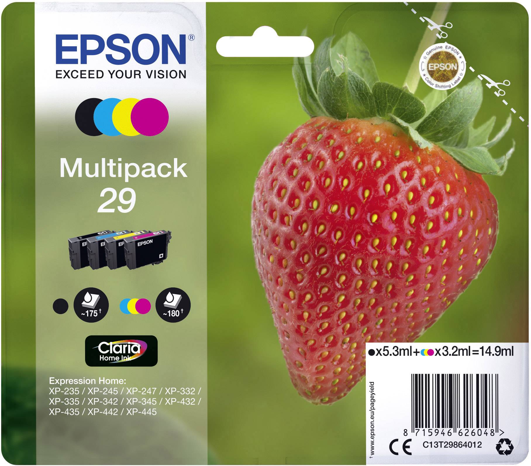 Epson Druckerpatrone T2986, 29 Original Kombi-Pack Schwarz, Cyan, Magenta, Gelb C13T29864012