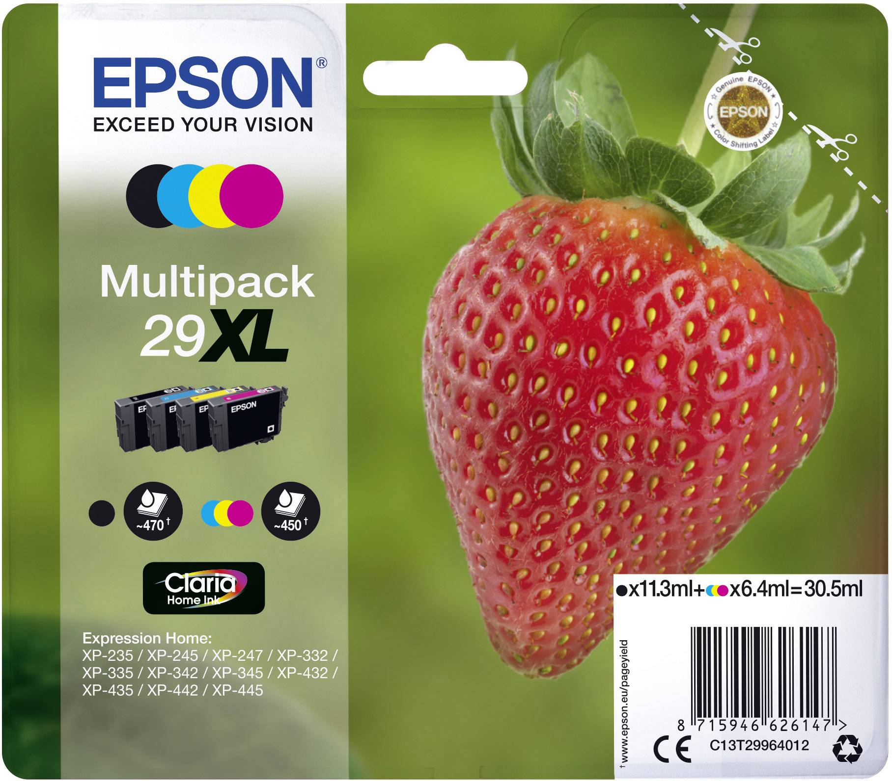 Epson Druckerpatrone T2996, 29XL Original Kombi-Pack Schwarz, Cyan, Magenta, Gelb C13T29964012