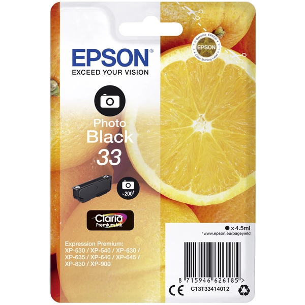 Epson Druckerpatrone T3341, 33 Original Foto Schwarz C13T33414012 Epson Druckerpatrone T3341, 33 Original Foto Schwarz C13T33414012