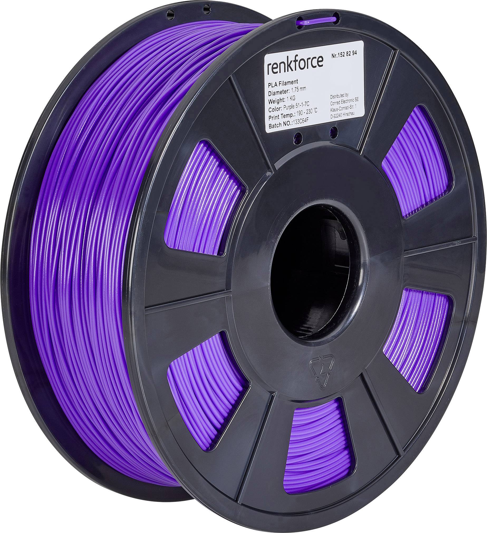 Lila 3D-Drucker-Filamentrolle aus PLA mit Produktetikett.