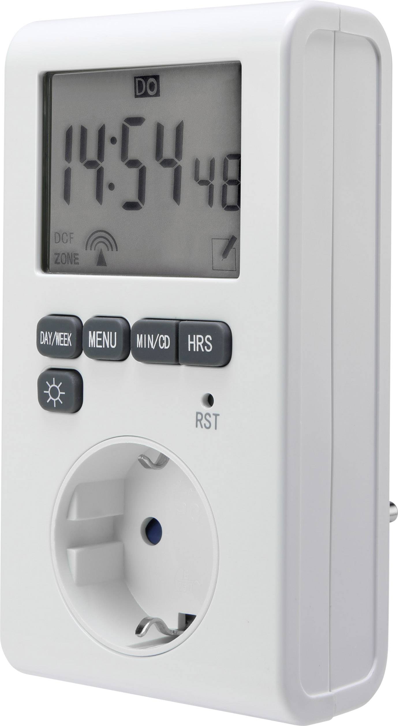 Sygonix Steckdosen-Zeitschaltuhr digital Wochenprogramm 3680W IP20 DCF-gesteuert, Displaybeleuchtung, Countdown-Funktion