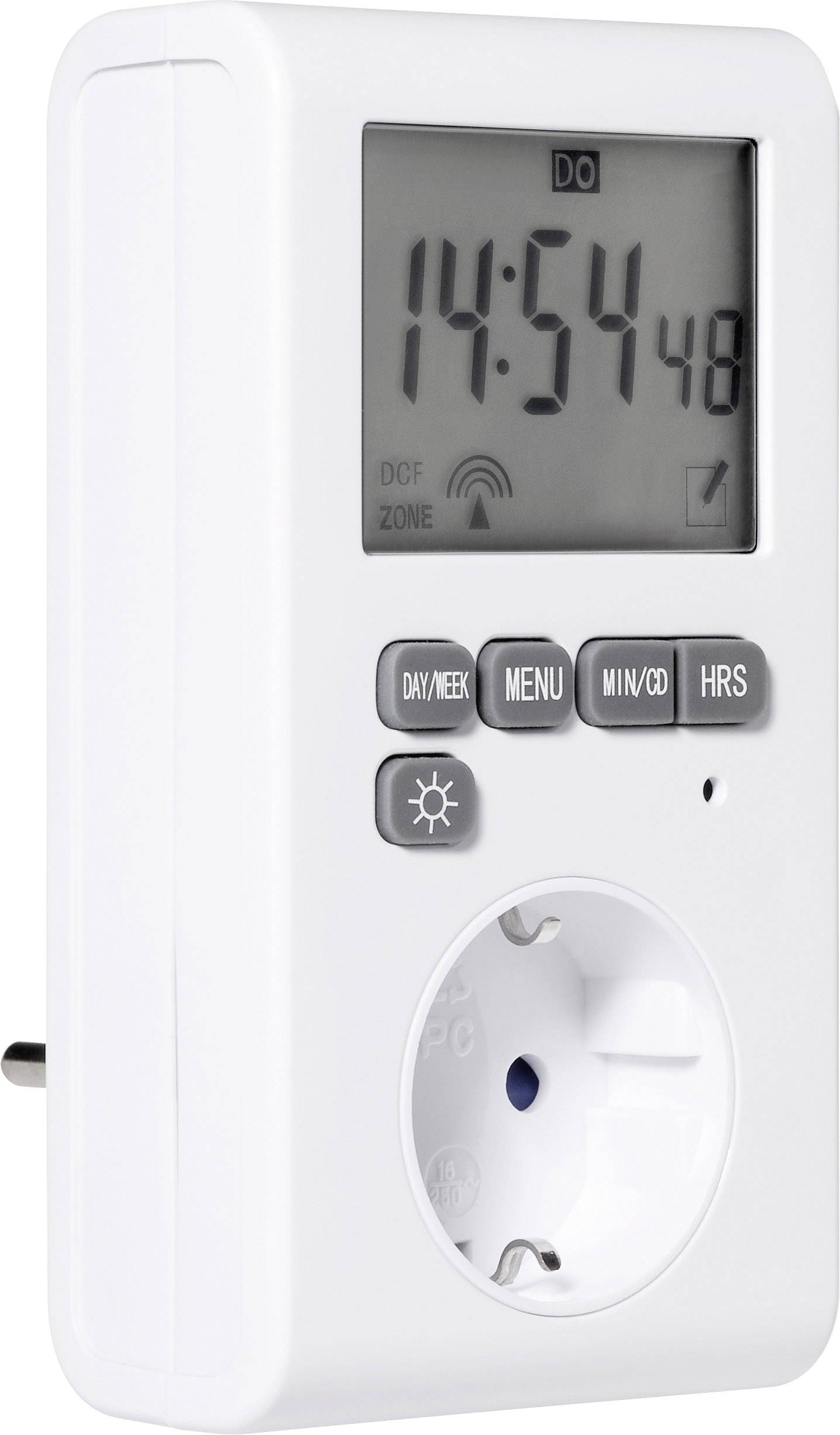 Sygonix Steckdosen-Zeitschaltuhr digital Wochenprogramm 3680W IP20 DCF-gesteuert, Displaybeleuchtung, Countdown-Funktion