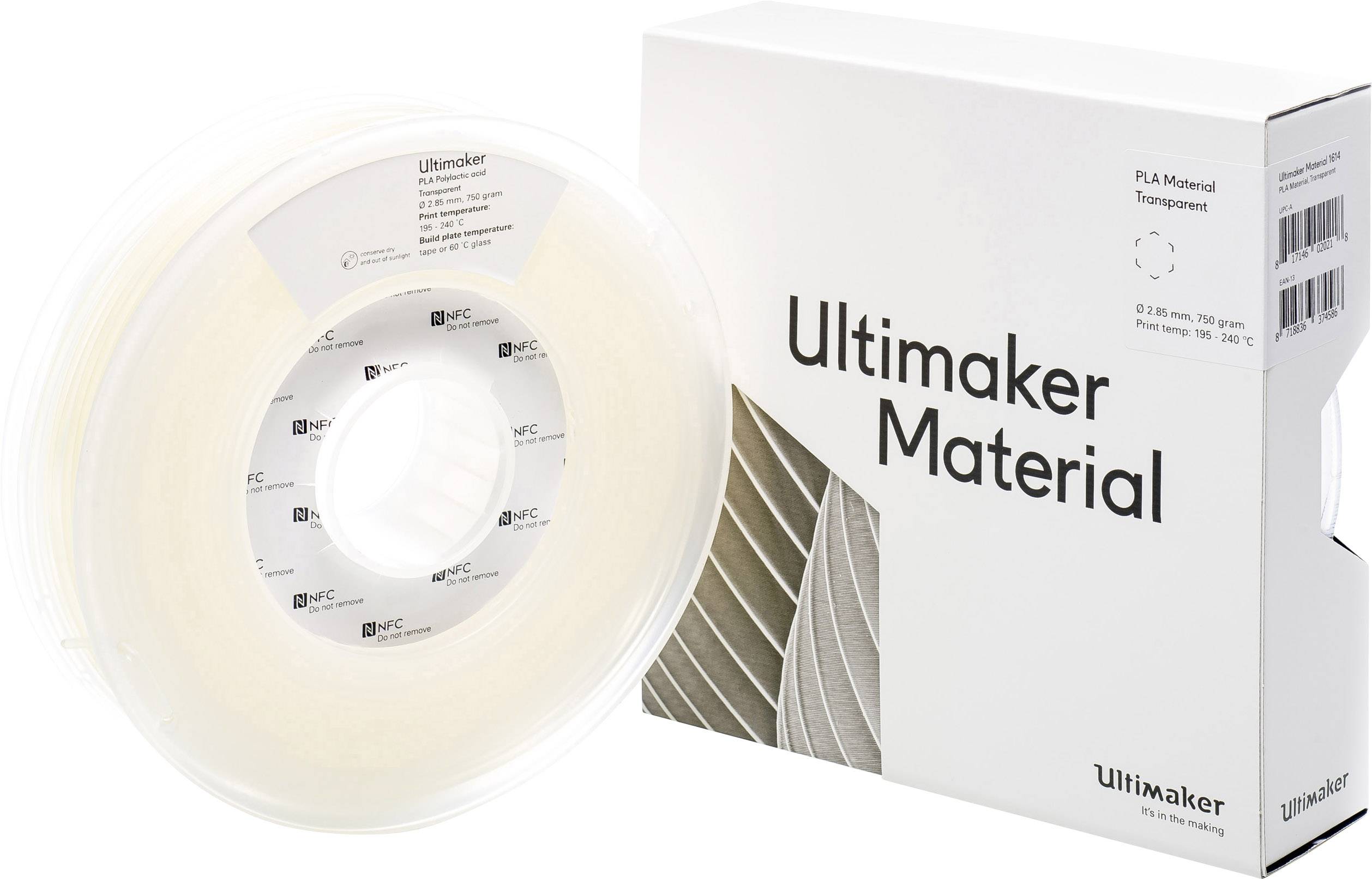Ultimaker PLA - M0751 Transparent 750 - 211399 Filament PLA 2.85mm 750g Transparent 1St.