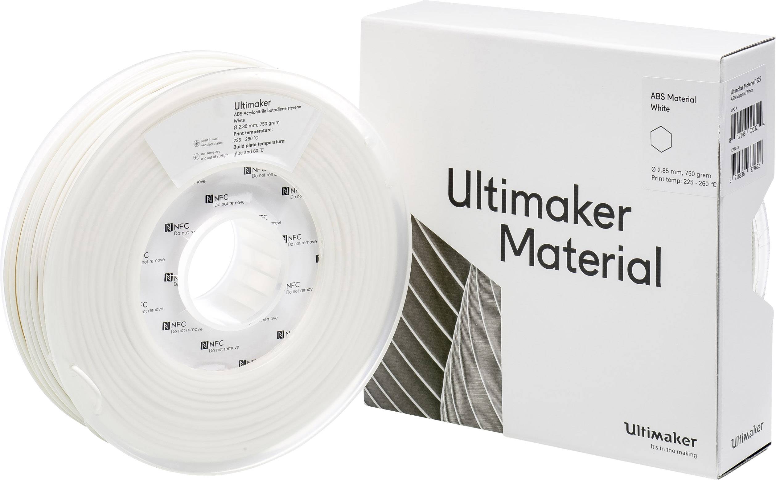 Ultimaker ABS - M2560 White 750 - 206127 Filament ABS 2.85mm 750g Weiß 1St.