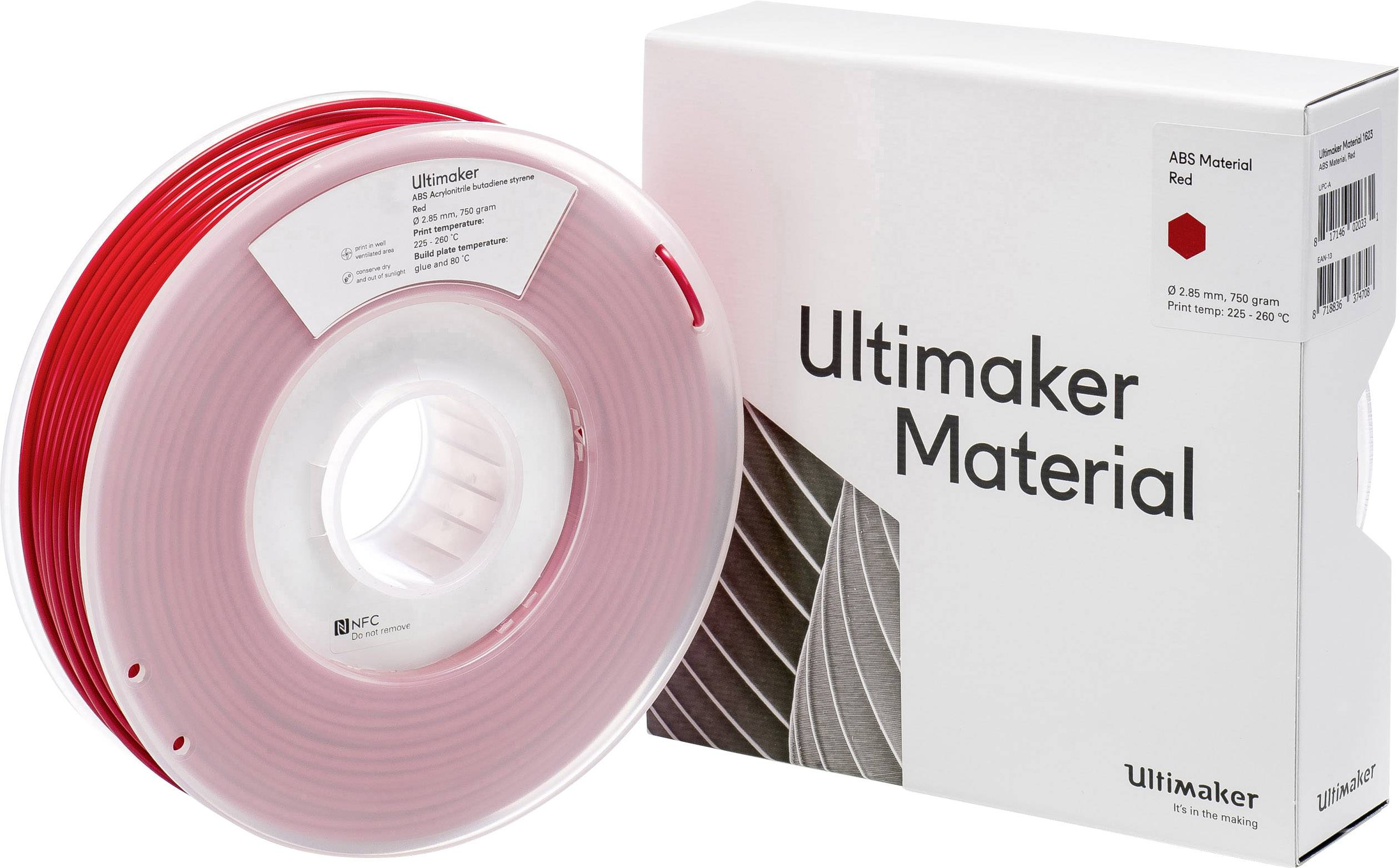 Ultimaker ABS - M2560 Red 750 - 206127 Filament ABS 2.85mm 750g Rot 1St.