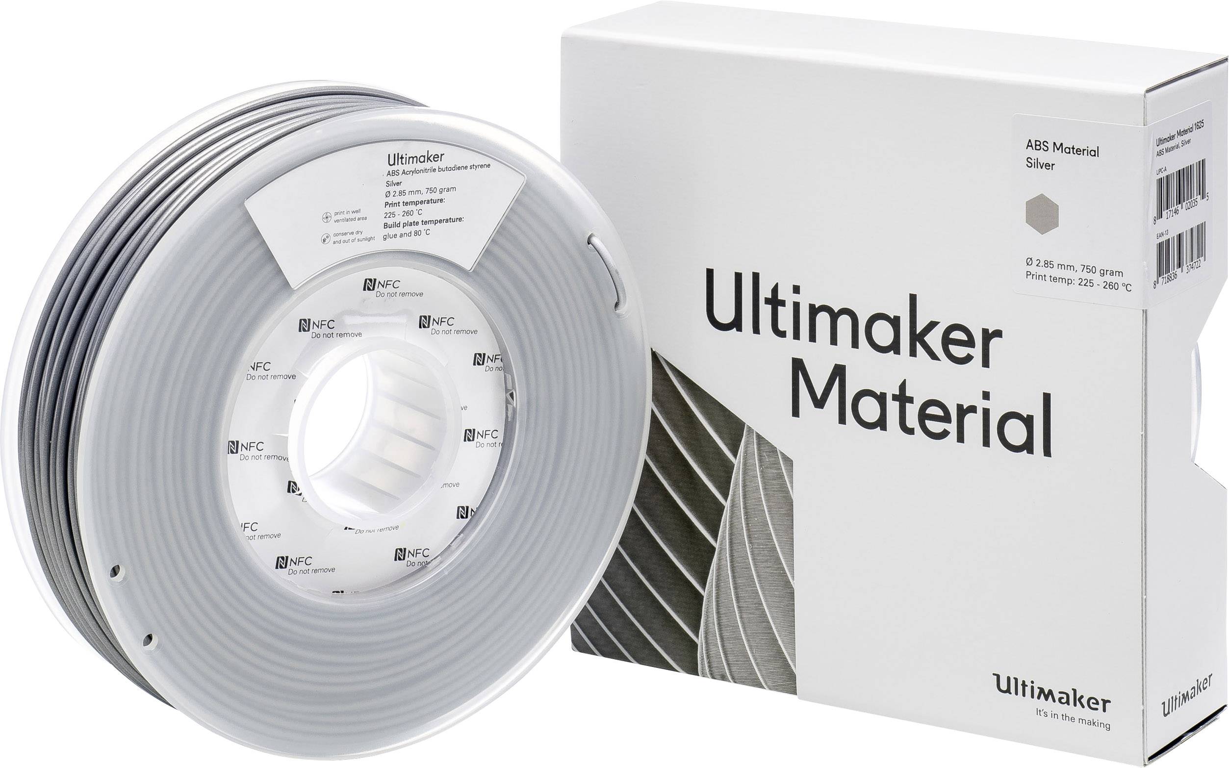 Ultimaker ABS - M2560 Silver 750 - 206127 Filament ABS 2.85mm 750g Silber 1St.