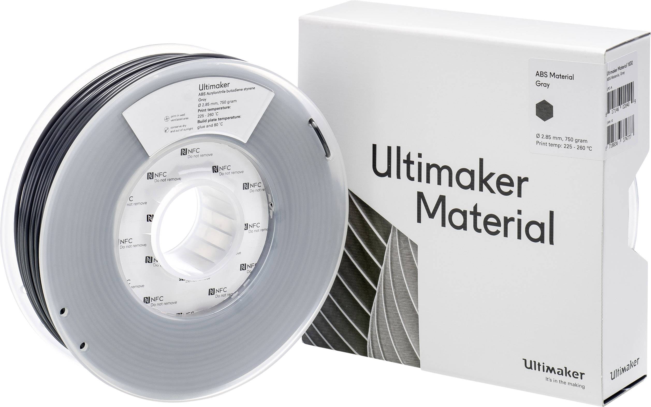 Ultimaker ABS - M2560 Gray 750 - 206127 Filament ABS 2.85mm 750g Grau 1St.