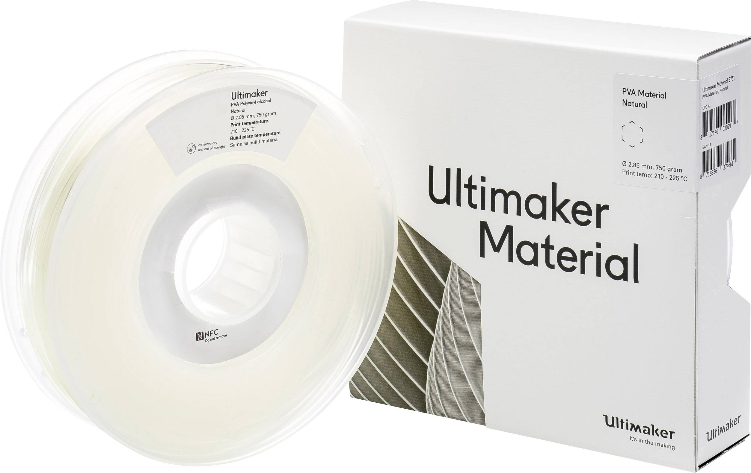 Ultimaker PVA - M0952 Natural 750 - 206127 Filament PVA 2.85mm 750g Transparent 1St.