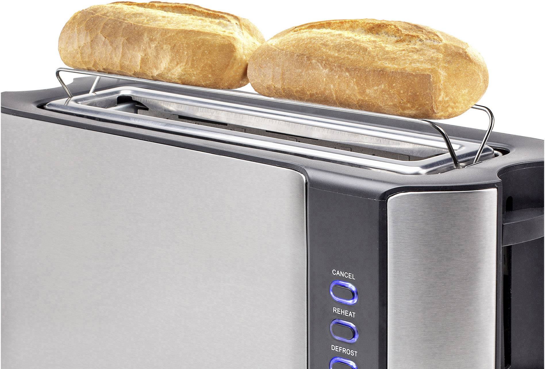 Princess Langschlitztoaster mit eingebautem Brötchenaufsatz Edelstahl, Schwarz